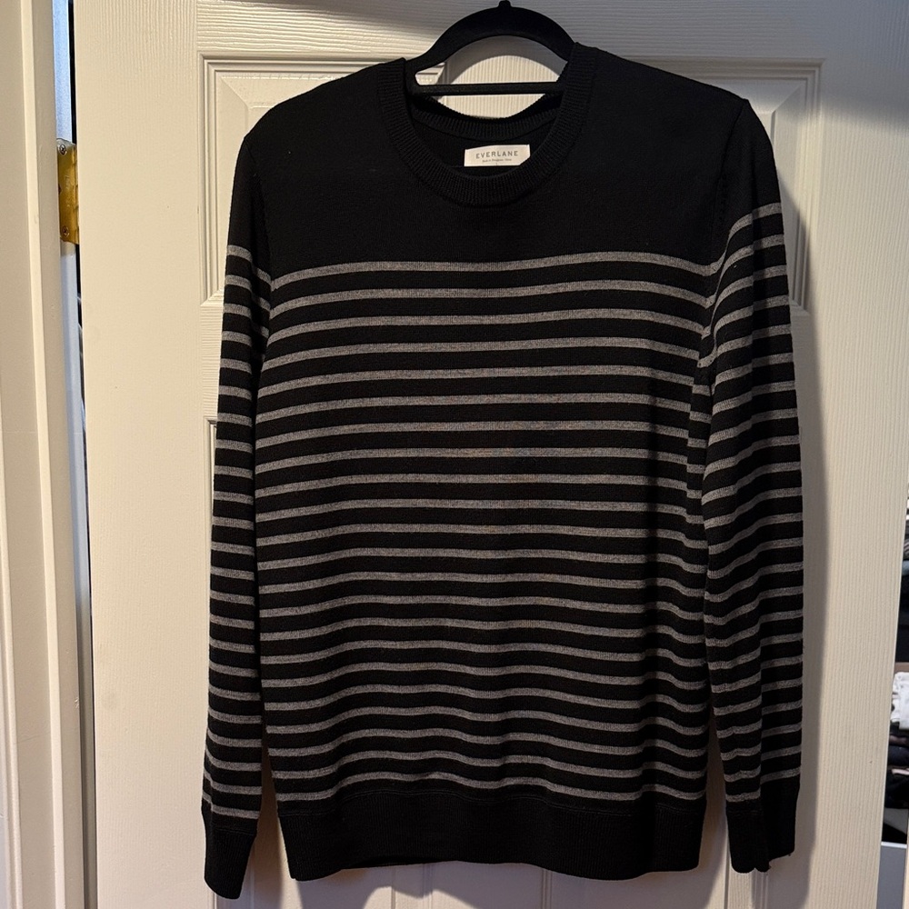 Everlane Black and Gray Striped Crewneck Sweater
